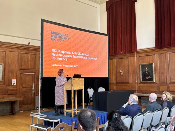 Muscular Dystrophy Ex-CEO speaking at an event