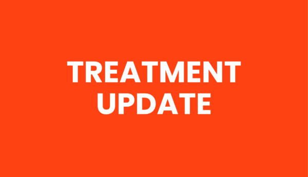 Orange background with white text that reads 'Treatment update'