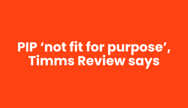 Graphic with the text: "PIP 'not fit for purpose', Timms Review says".