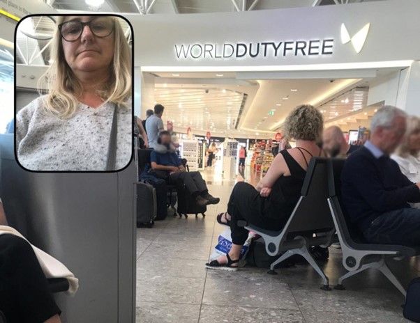 Image from BeReal app of Suzanne sat in the airport