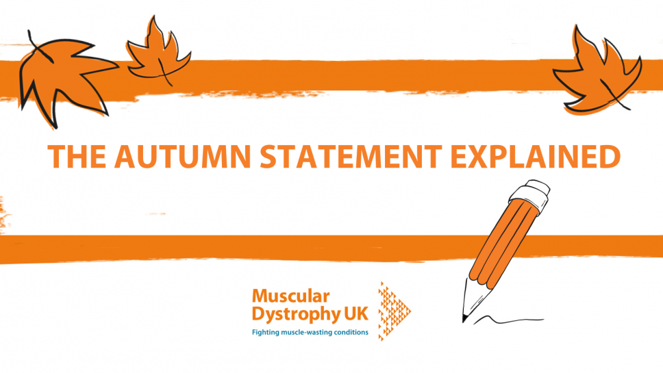 Website header with orange text that reads 'The autumn statement explained' with an illustration of a pencil and 3 leaves