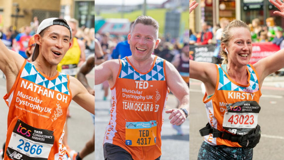 3 image collage of 3 individiual runners in their Team Orange jerseys 