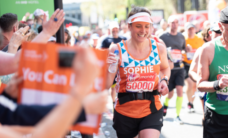 Sophie, a member of #TeamOrange running the London Marathon in 2018