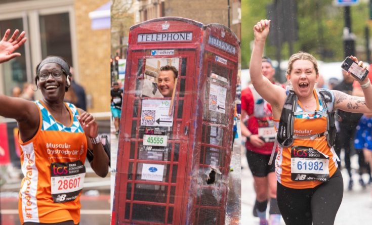 Collage of #TeamMDUK runners at the London Marathon