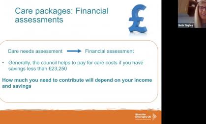 Screenshot from a Zoom call displaying text about financial assessements