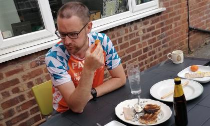 Paddy Godfrey eating after his challenge