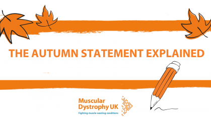 Website header with orange text that reads 'The autumn statement explained' with an illustration of a pencil and 3 leaves