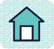 A pictogram of a teal coloured house 